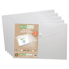 Pack 5 A3 95% Recycled Press Stud Wallets