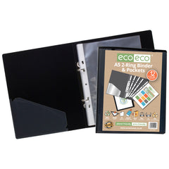 A5 65% Recycled 2-O Rings Presentation Ring Binder with 12 Multi Punched Pockets