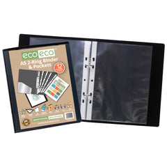 A5 65% Recycled 2-O Rings Presentation Ring Binder with 12 Multi Punched Pockets