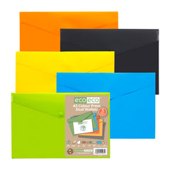 Pack 5 A5 50% Recycled Colour Press Stud Wallets
