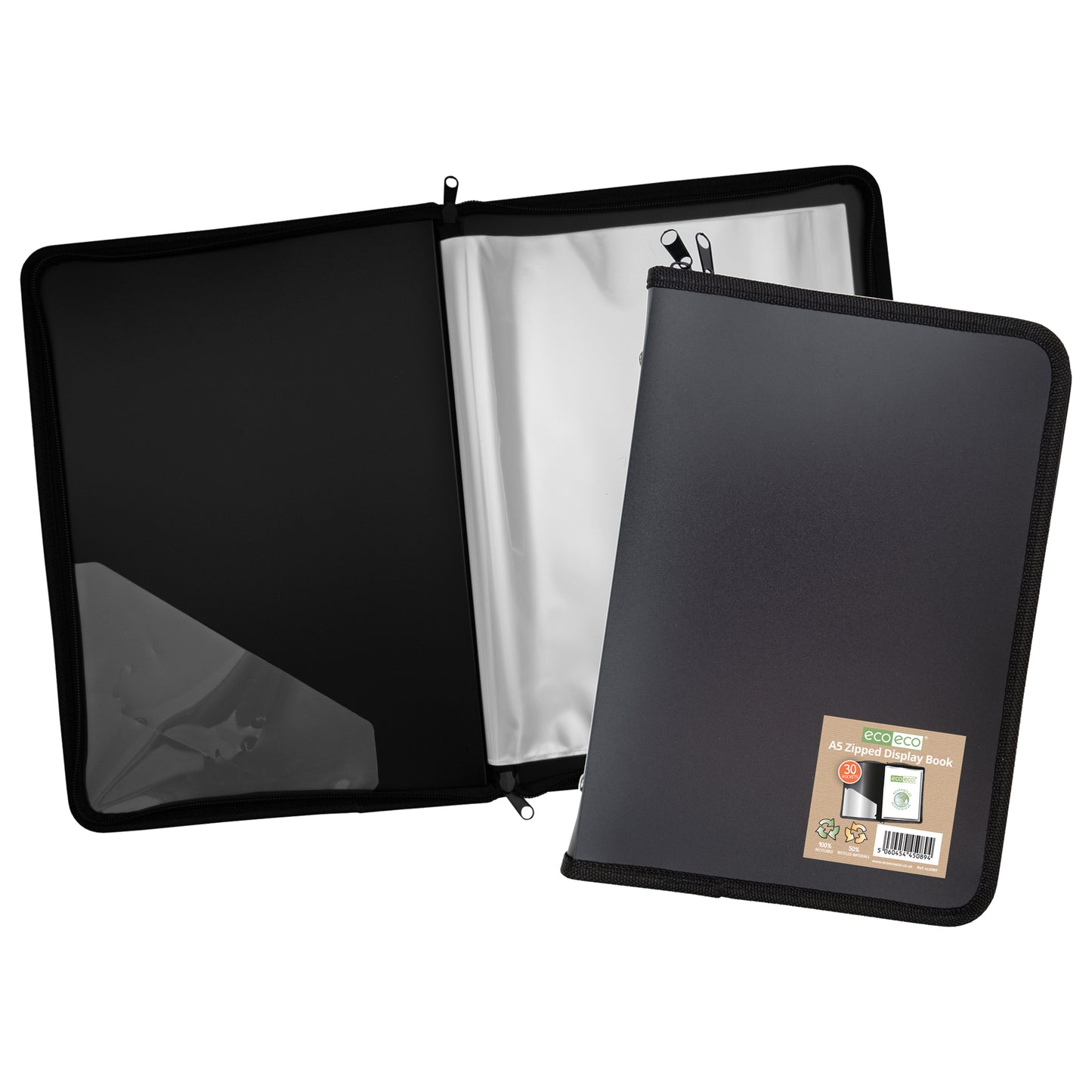 A5 50% Recycled 30 Pocket Zipped Display Book