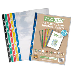 A4 100% Recycled Bag 100 Colour Spine Multi Punched Pockets