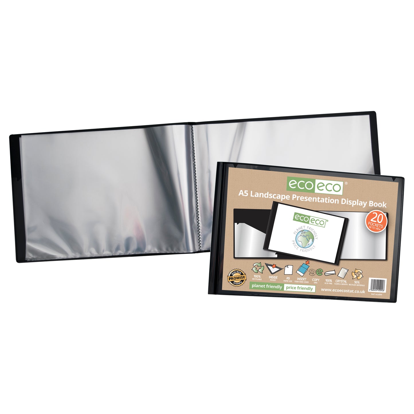 A5 50% Recycled 20 Pocket Landscape Presentation Display Book