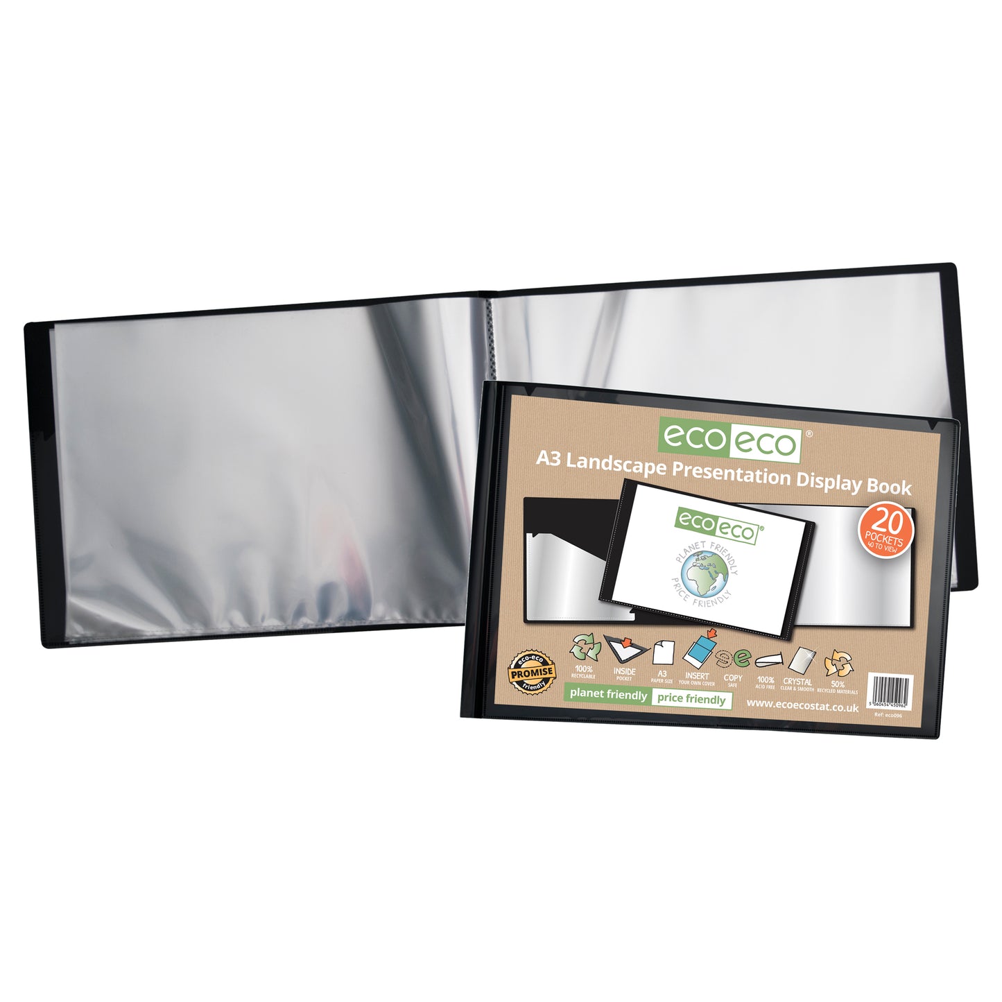 A3 50% Recycled 20 Pocket Landscape Presentation Display Book