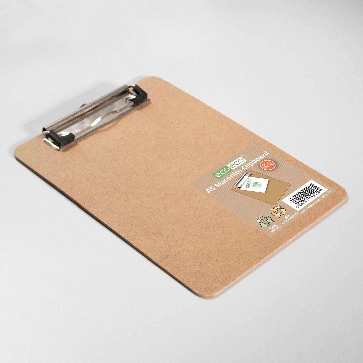 A5 80% Recycled Low Profile Clip Masonite Clipboard