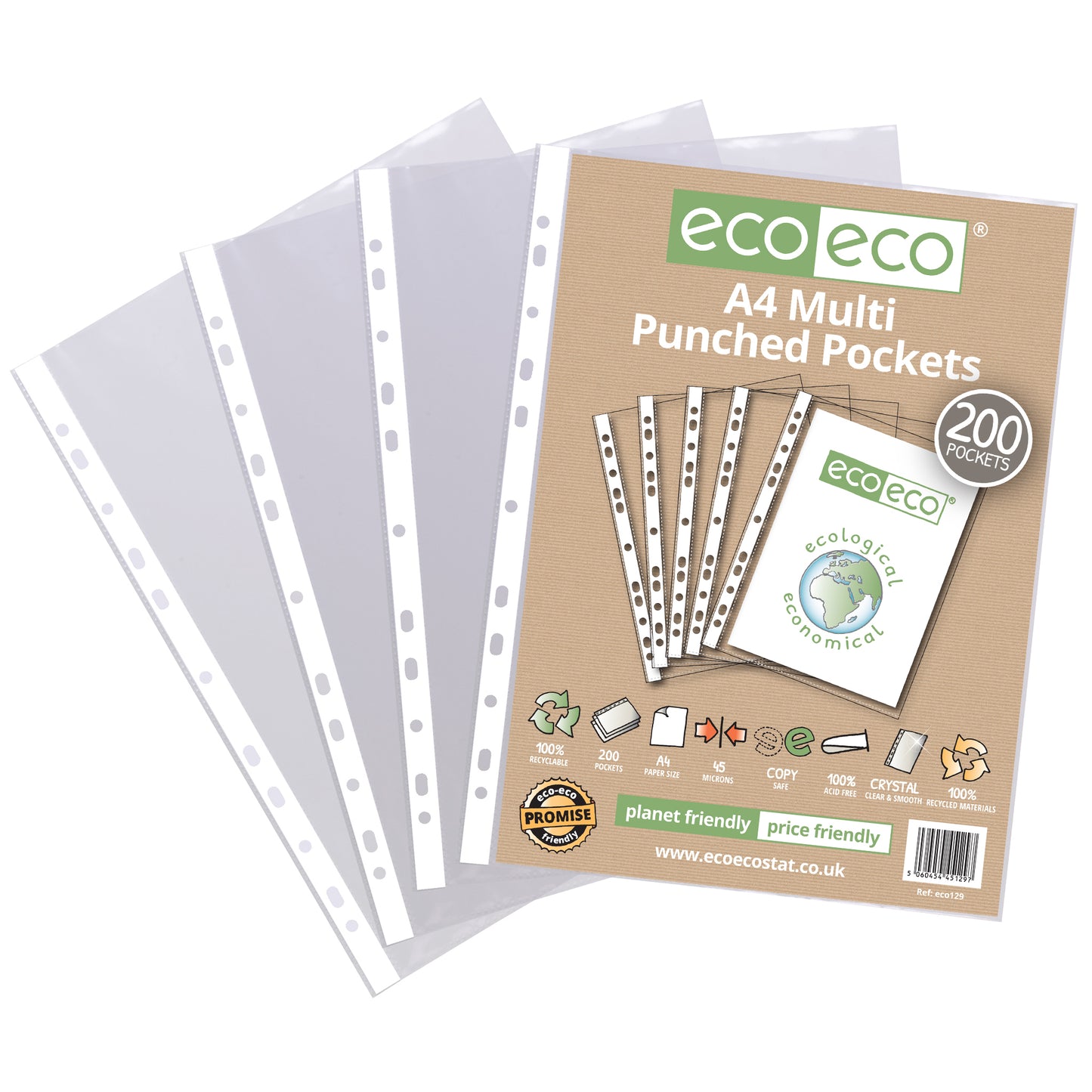 A4 100% Recycled Bag 200 Multi Punched Pockets