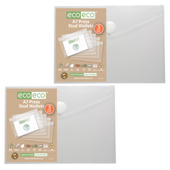 Pack 5 A7 50% Recycled Clear Press Stud Wallets