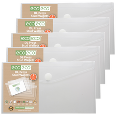 Pack 5 DL 50% Recycled Clear Press Stud Wallets