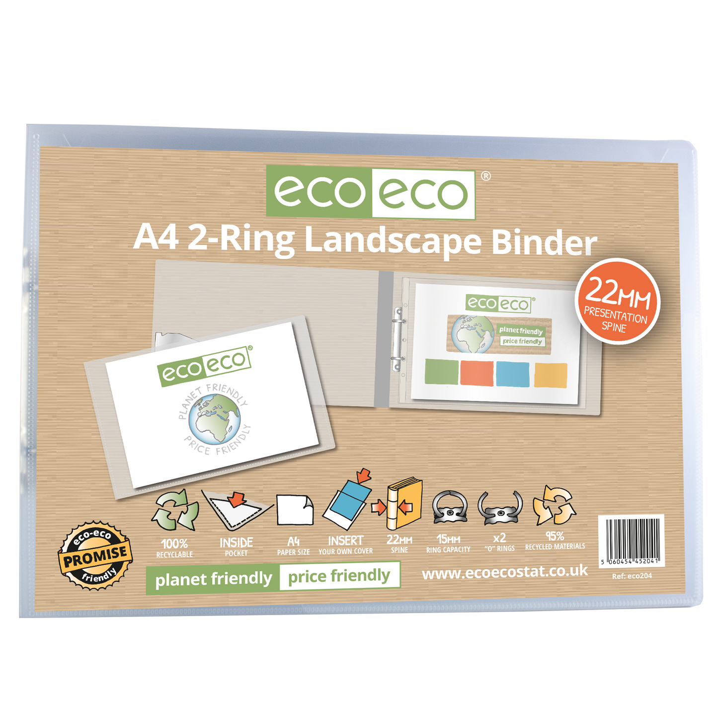 A4 Clear 95% Recycled 2-O Ring Landscape Binder