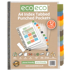 A4 95% Recycled Set 12 Index Tabbed Premier Multi Punched Pockets