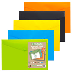 Pack 5 A3 50% Recycled Colour Press Stud Wallets