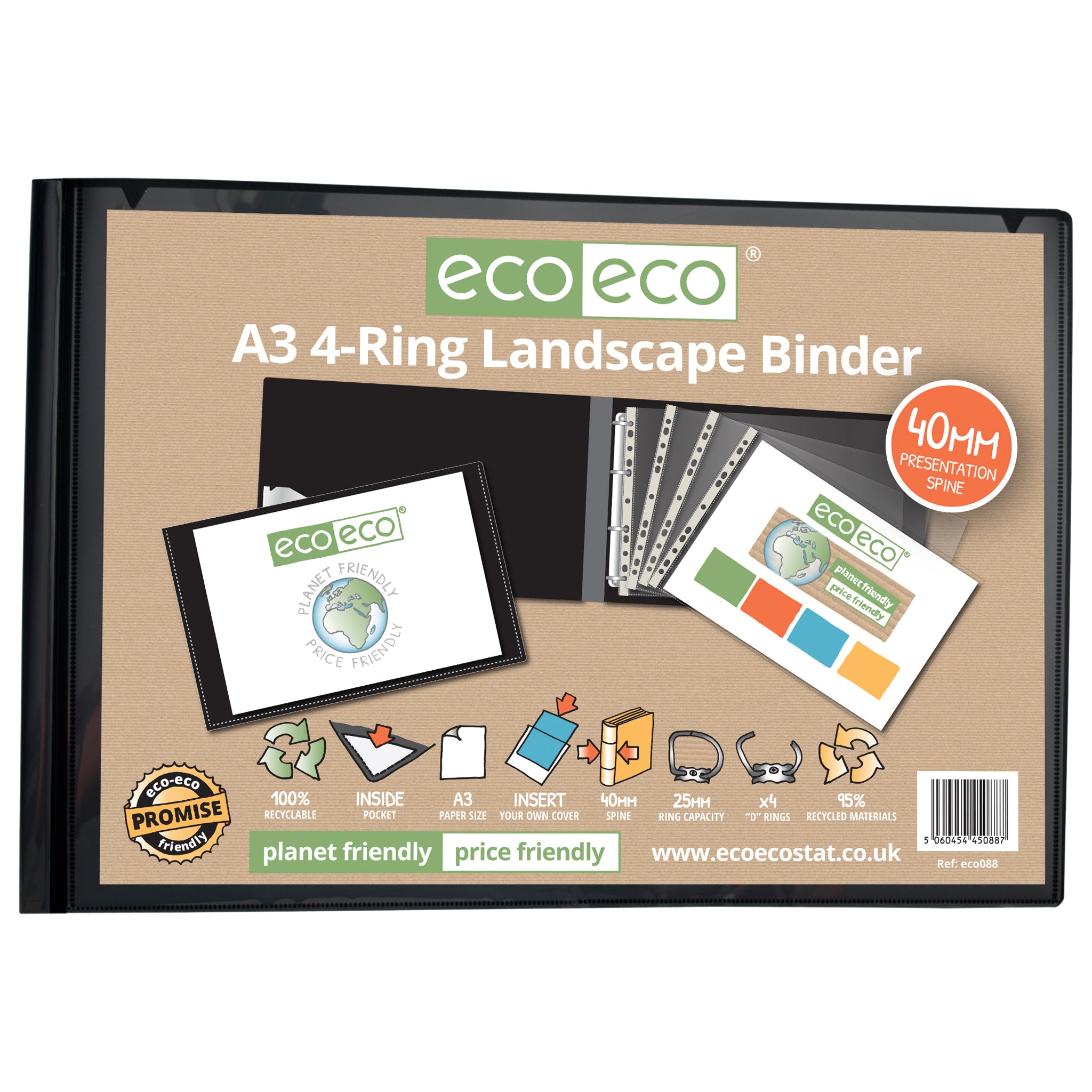 Unipapel Ecologische A4-ringmap, karton en papier, 100% gerecycled, 4 ringen, 25 mm D-vorm, uninature design, cactus, FSC-gerecycled, 100 Unipapel Ecologische A4-ringmap, karton en papier, 100% gerecycled, 4 ringen, 25 mm D-vorm, uninature design, cactus, FSC-gerecycled, 100