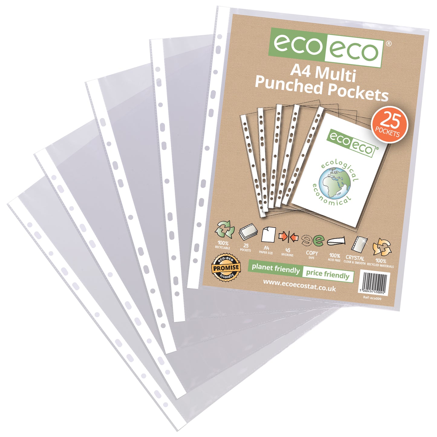 A4 100% Recycled Bag 25 Multi Punched Pockets