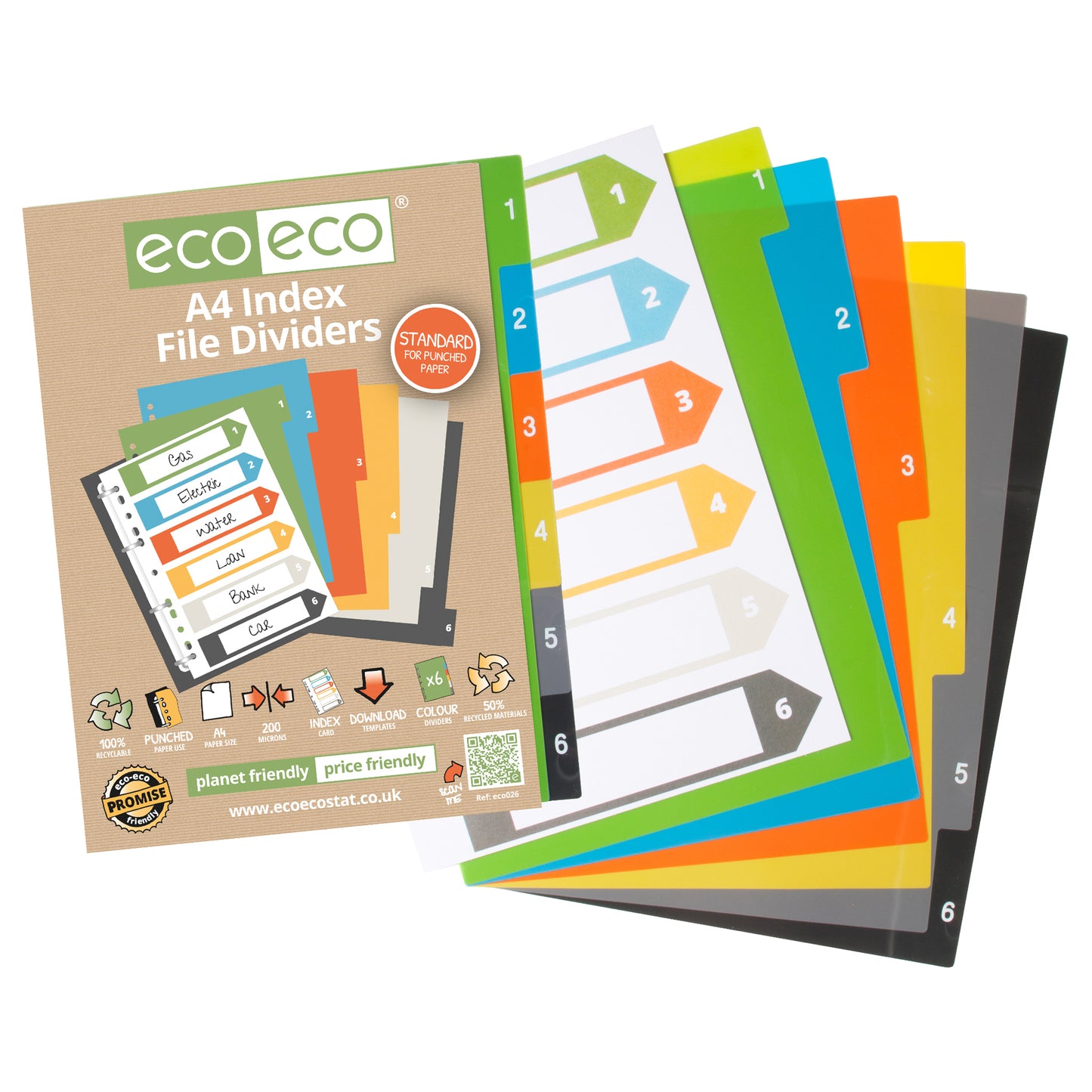 A4 50% Recycled Set 6 Index File Dividers