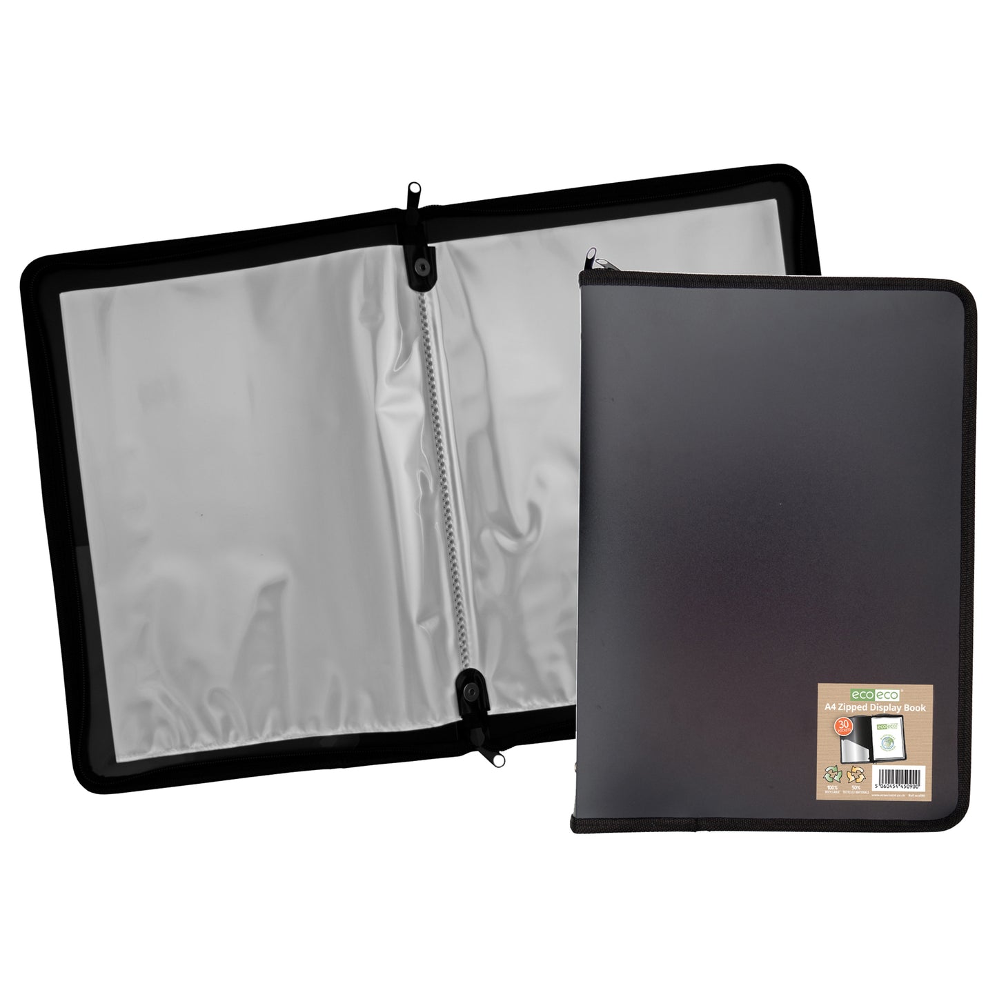 A4 50% Recycled 30 Pocket Zipped Display Book