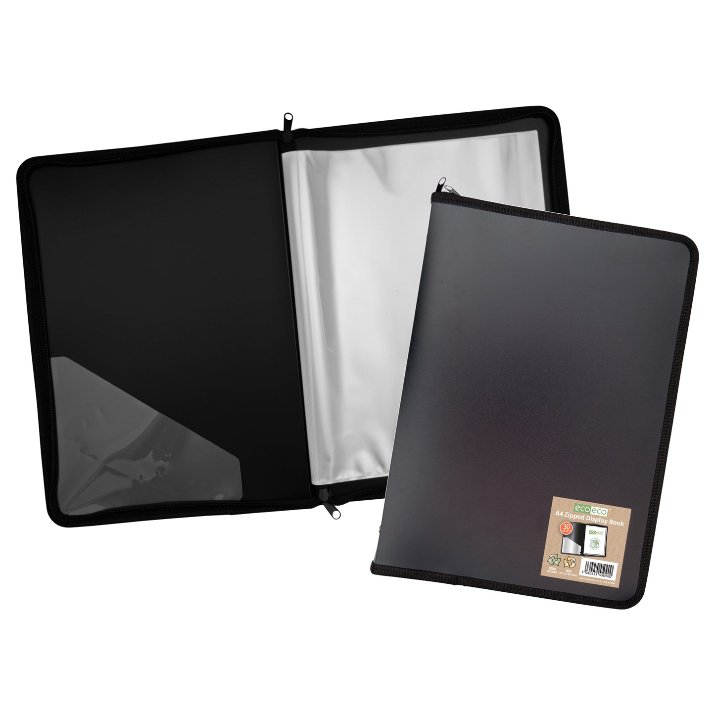 A4 50% Recycled 30 Pocket Zipped Display Book