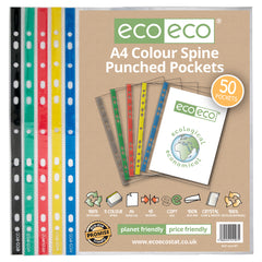 A4 100% Recycled Bag 50 Colour Spine Multi Punched Pockets