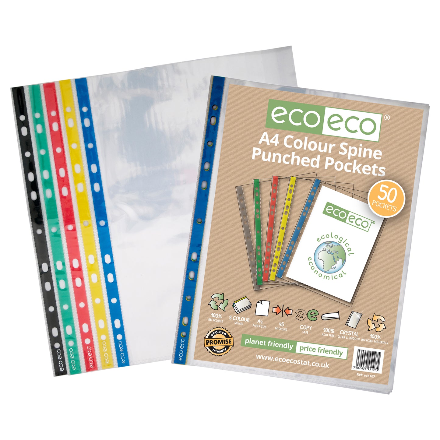 A4 100% Recycled Bag 50 Colour Spine Multi Punched Pockets