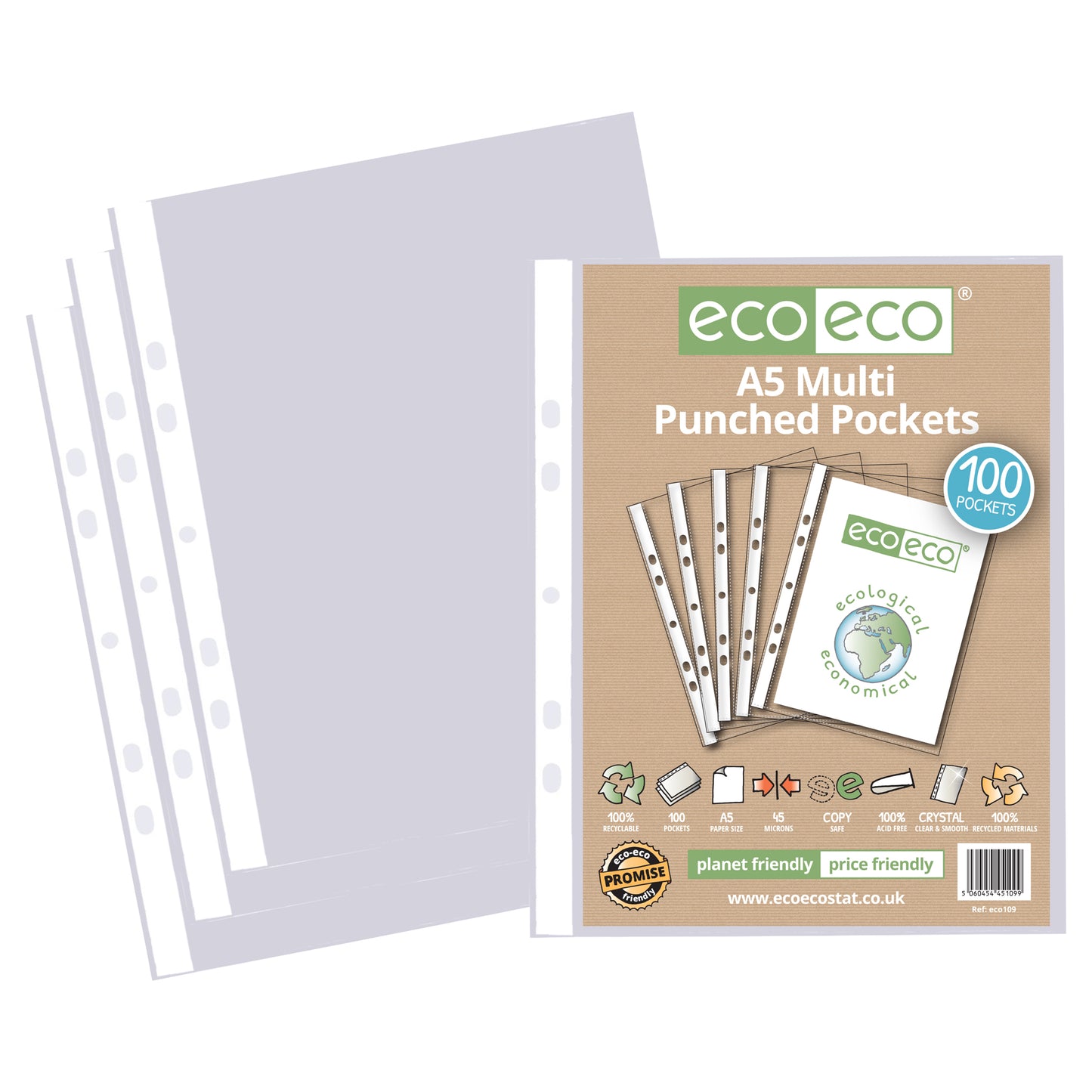 A5 100% Recycled Bag 100 Multi Punched Pockets