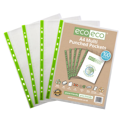 A4 100% Recycled Bag 100 Multi Punched Pockets 65 Micron