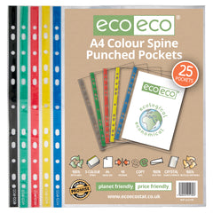 A4 100% Recycled Bag 25 Colour Spine Multi Punched Pockets