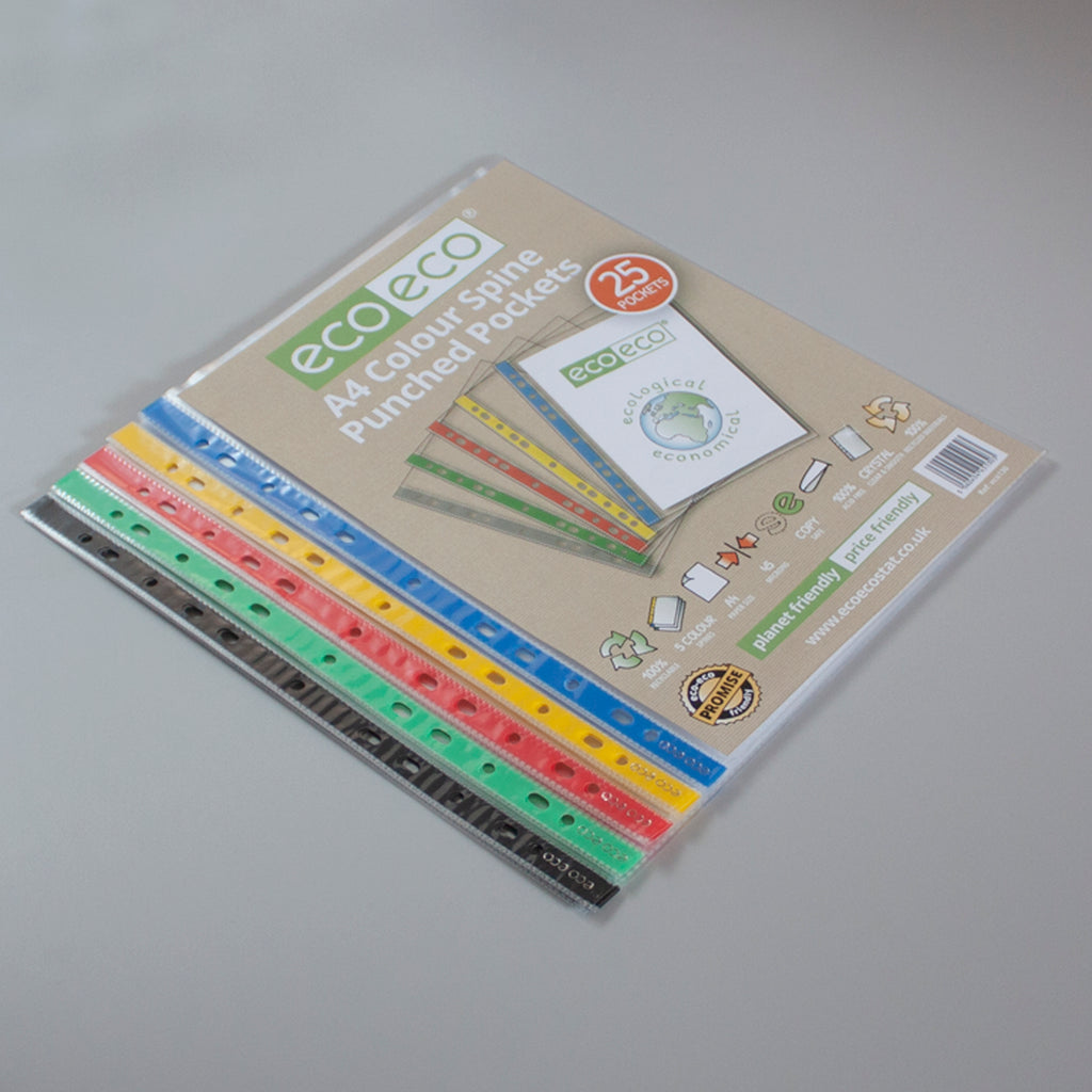 A4 100% Recycled Bag 25 Colour Spine Multi | ECO130 | Punched Pockets - View #2