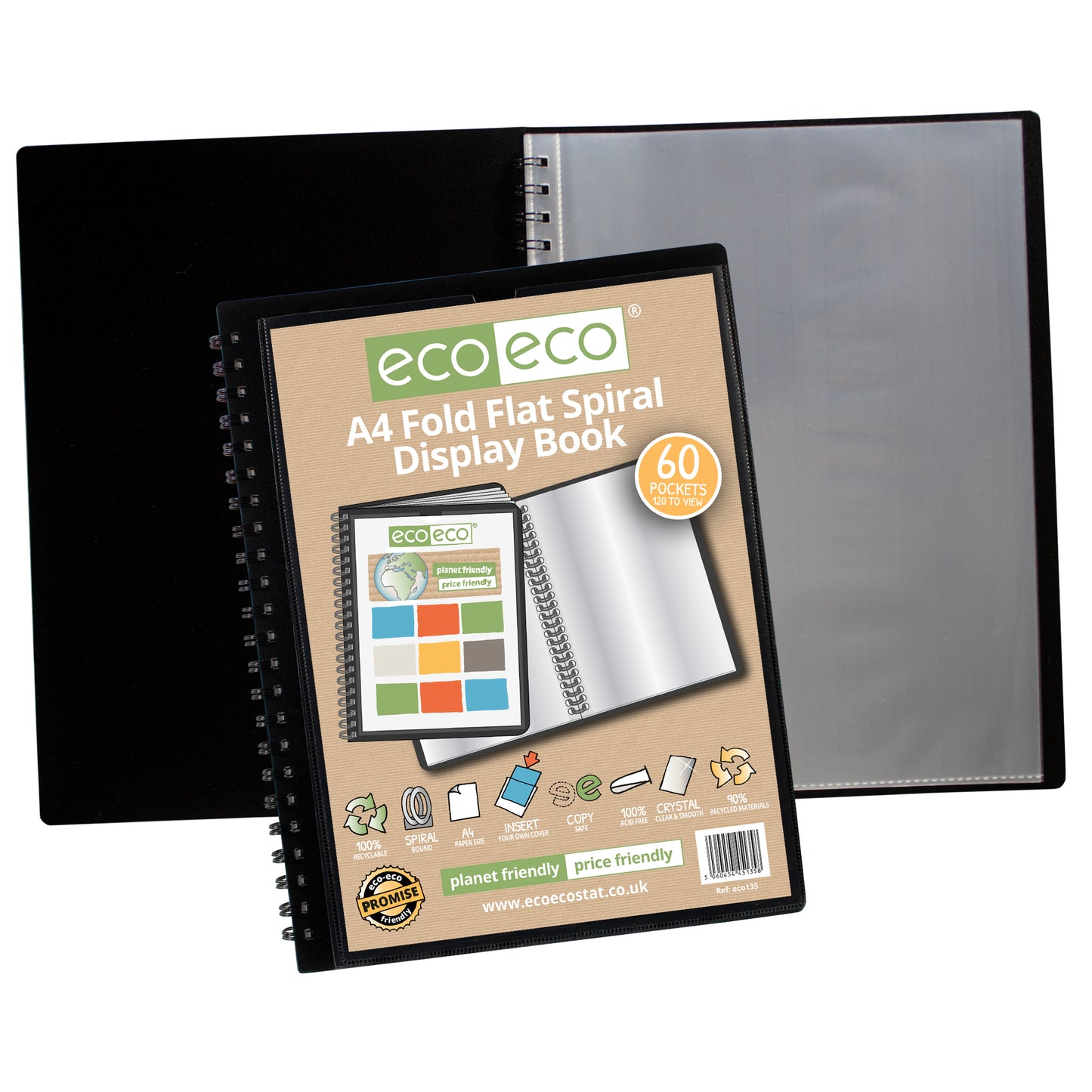 A4 90% Recycled 60 Pocket Fold Flat Spiral Display Book