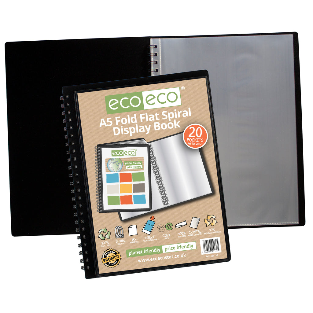 A5 90 Recycled 20 Pocket Fold Flat Spiral Display Book ecoeco