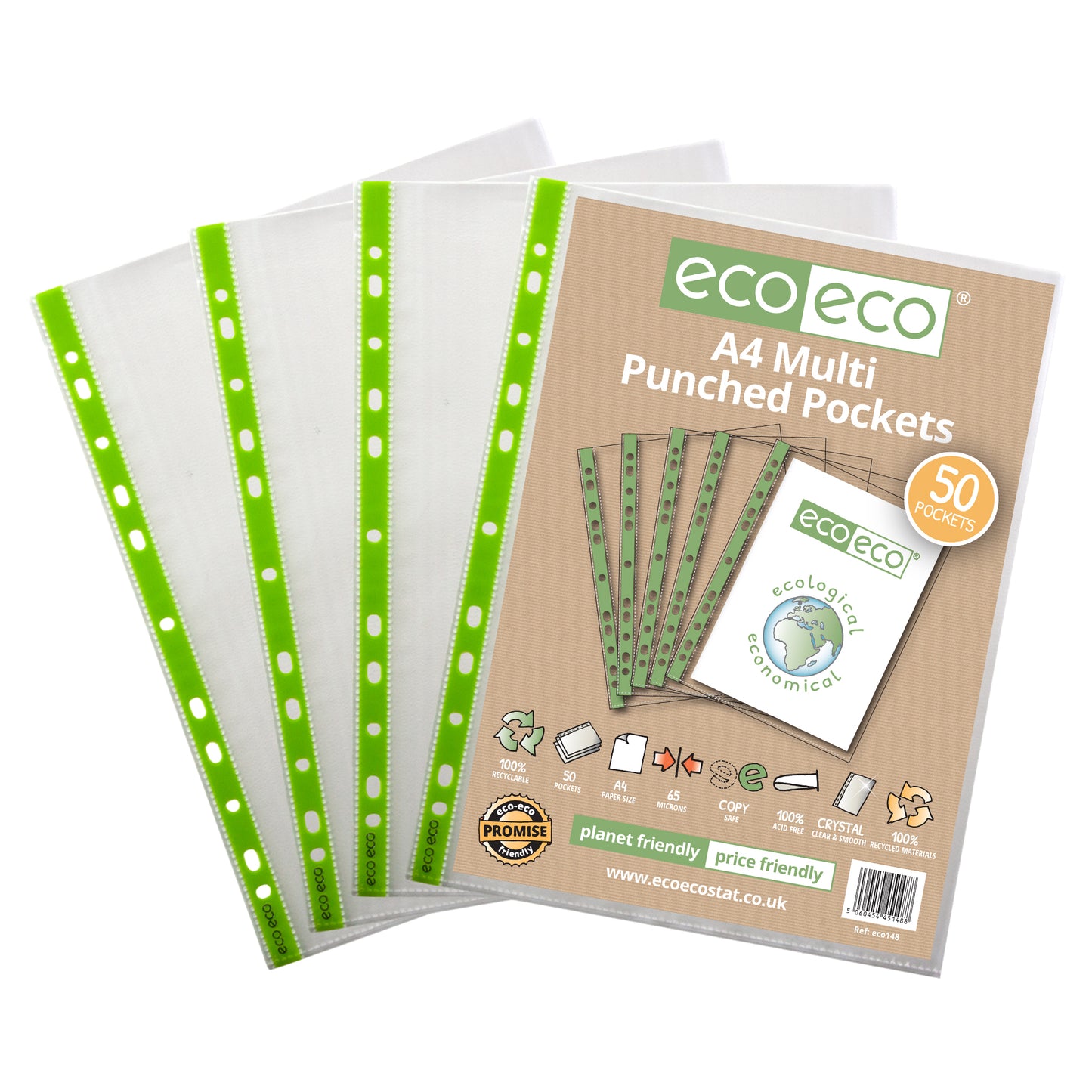 A4 100% Recycled Bag 50 Multi Punched Pockets 65 Micron