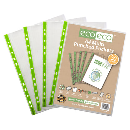 A4 100% Recycled Bag 50 Multi Punched Pockets 65 Micron