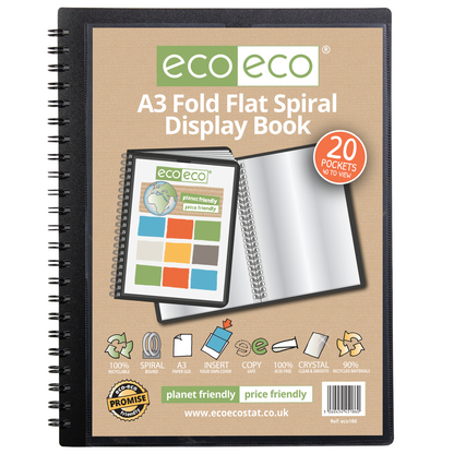 A3 90% Recycled 20 Pocket Fold Flat Spiral Display Book
