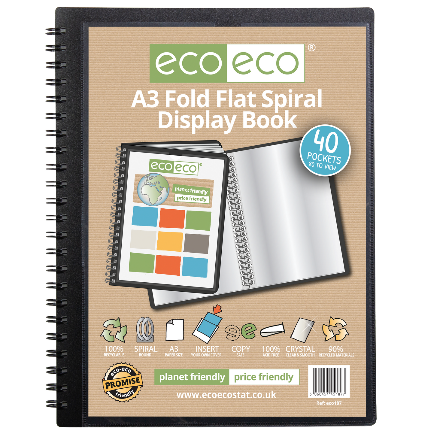 A3 90% Recycled 40 Pocket Fold Flat Spiral Display Book