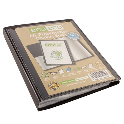 A6 50% Recycled Black 40 Pocket Presentation Display Book