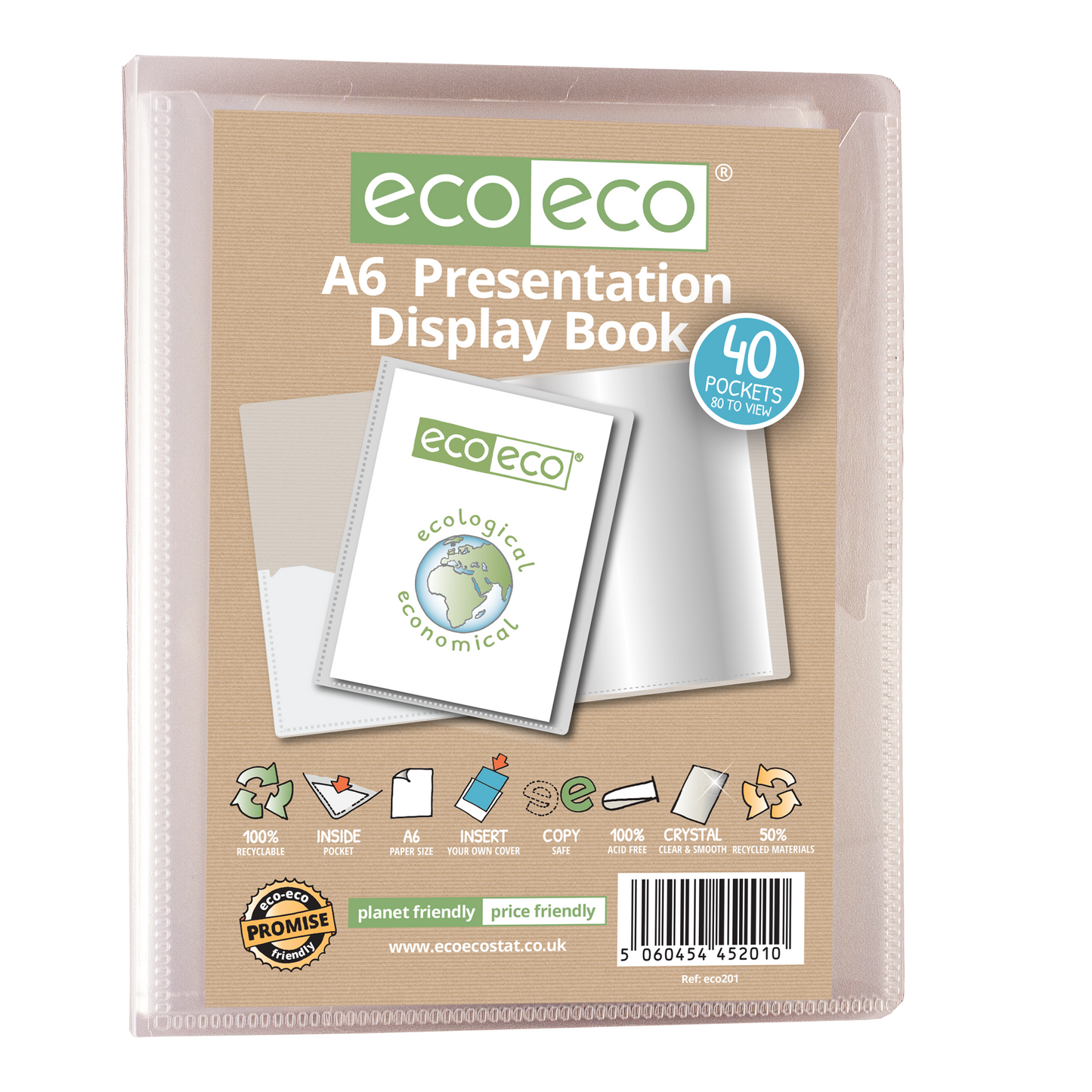 A6 50% Recycled Clear 40 Pocket Presentation Display Book