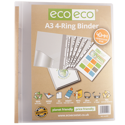 A3 95% Recycled Clear Presentation 4 Ring Portrait Binder