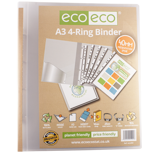 A3 95% Recycled Clear Presentation 4 Ring Portrait Binder