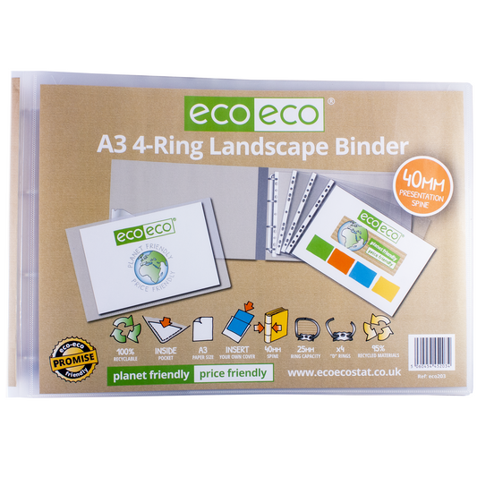 A3 95% Recycled Clear Presentation 4 Ring Landscape Binder