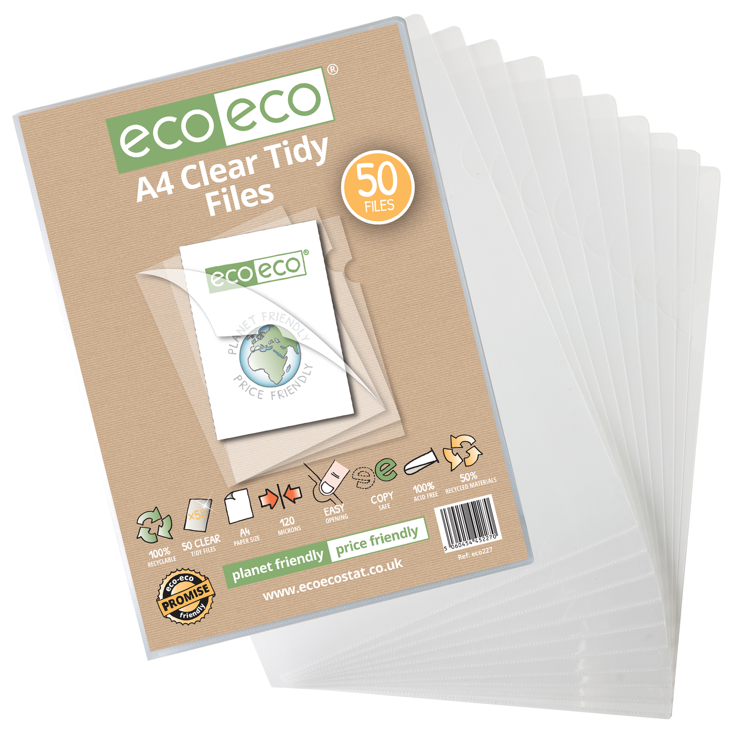 A4 50% Recycled Bag 50 Clear Tidy Files