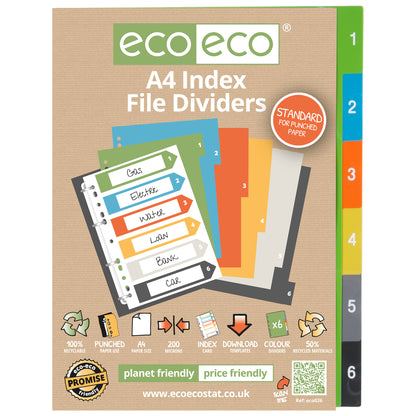 A4 50% Recycled Set 6 Index File Dividers
