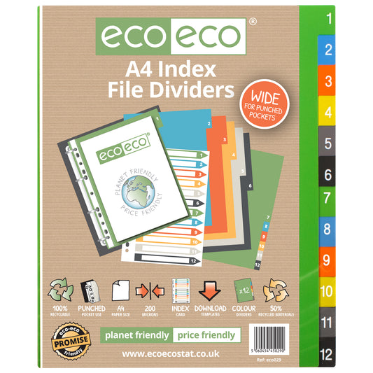A4 50% Recycled Set 12 Wide Index File Dividers
