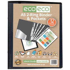 A5 65% Recycled 2-O Rings Presentation Ring Binder with 12 Multi Punched Pockets