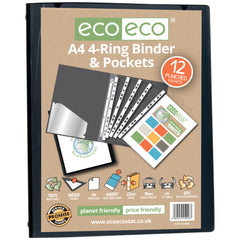 A4 65% Recycled 4-O Rings Presentation Ring Binder with 12 Multi Punched Pockets
