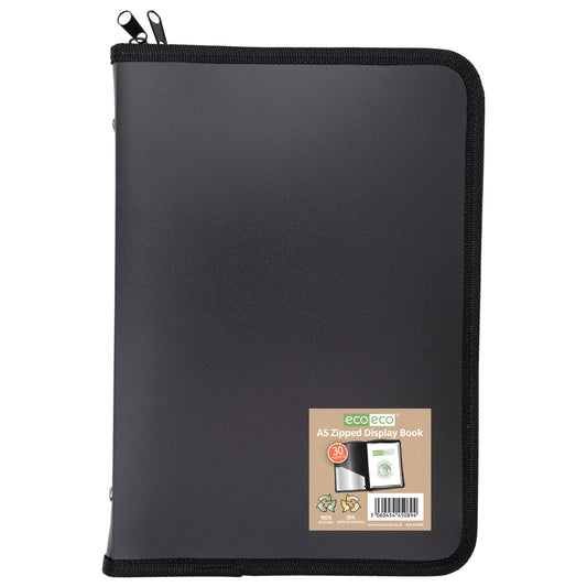 A5 50% Recycled 30 Pocket Zipped Display Book