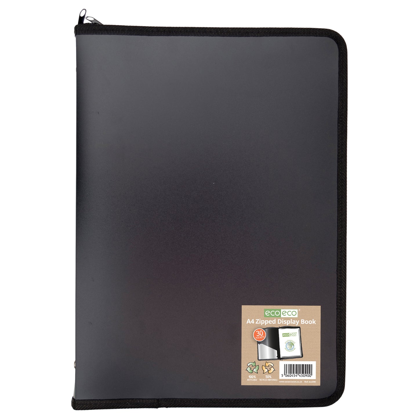 A4 50% Recycled 30 Pocket Zipped Display Book
