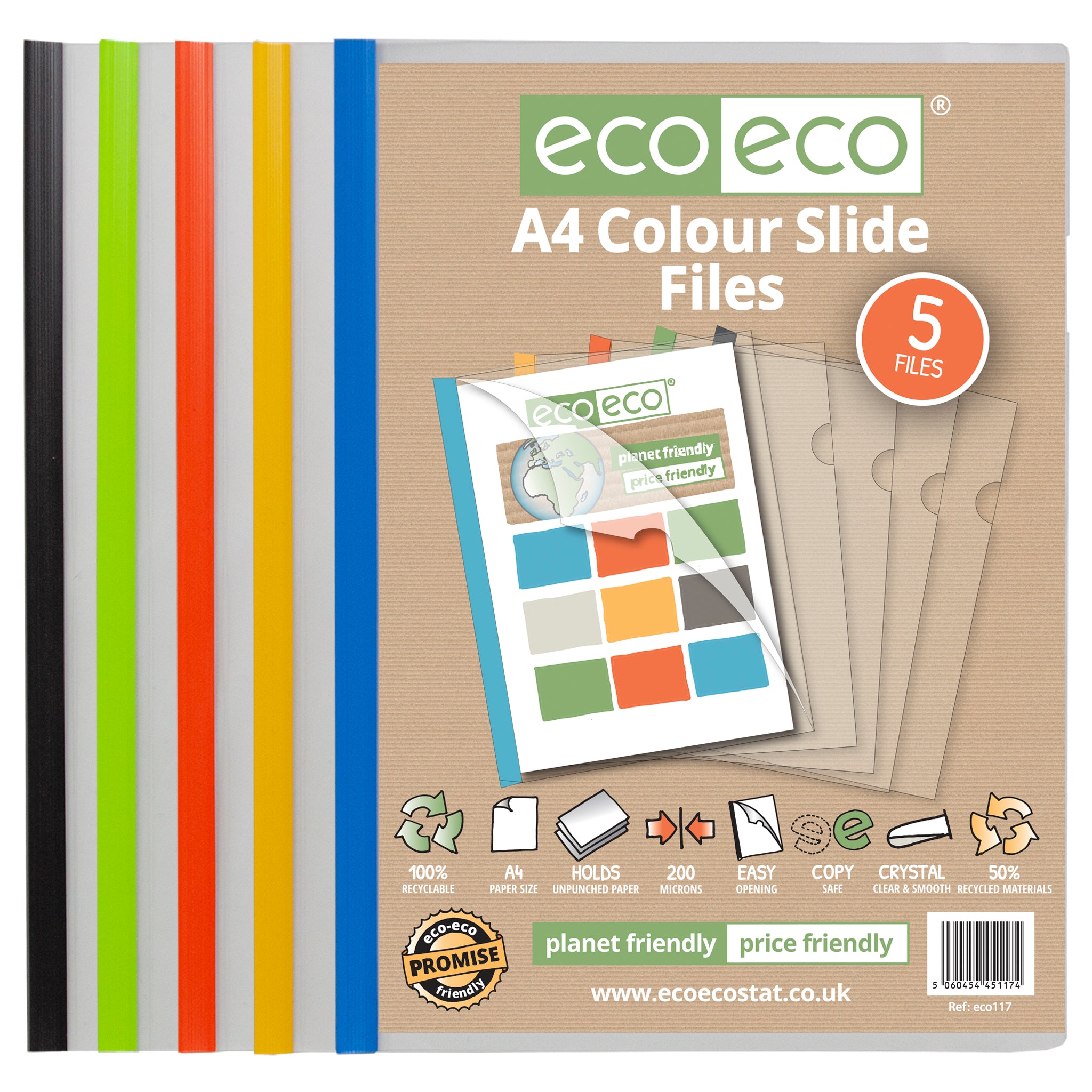 Compco Slide Files A4 50% Recycled Pack 5 Colour Easy Slide Files – eco-eco Stationery