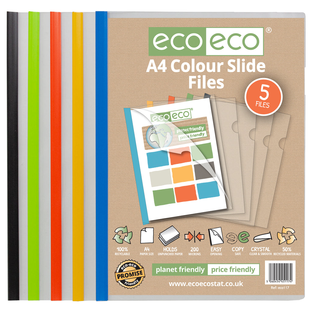 A4 50% Recycled Pack 5 Colour Easy Slide Files β eco-eco Stationery