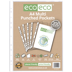 A4 100% Recycled Bag 200 Multi Punched Pockets