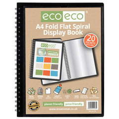 A4 90% Recycled 20 Pocket Fold Flat Spiral Display Book