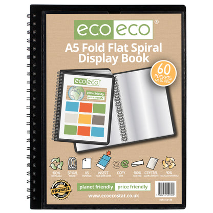 A5 90% Recycled 60 Pocket Fold Flat Spiral Display Book
