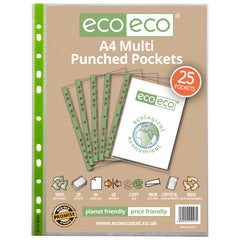 A4 100% Recycled Bag 25 Multi Punched Pockets 65 mic